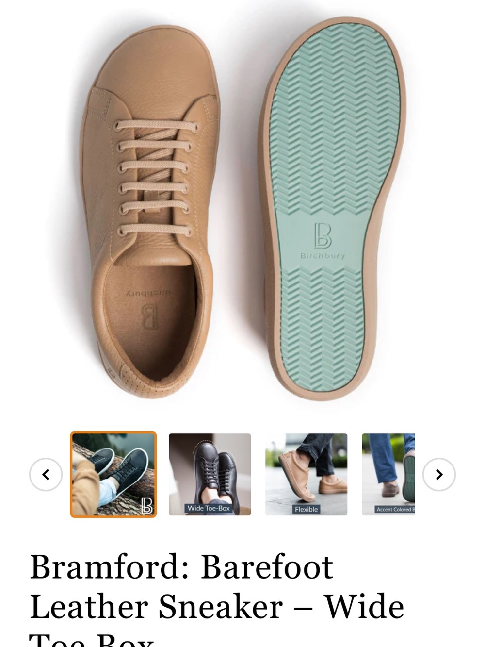 Birkenbury Bramford Leather Sneaker in Tan with Mint Sole